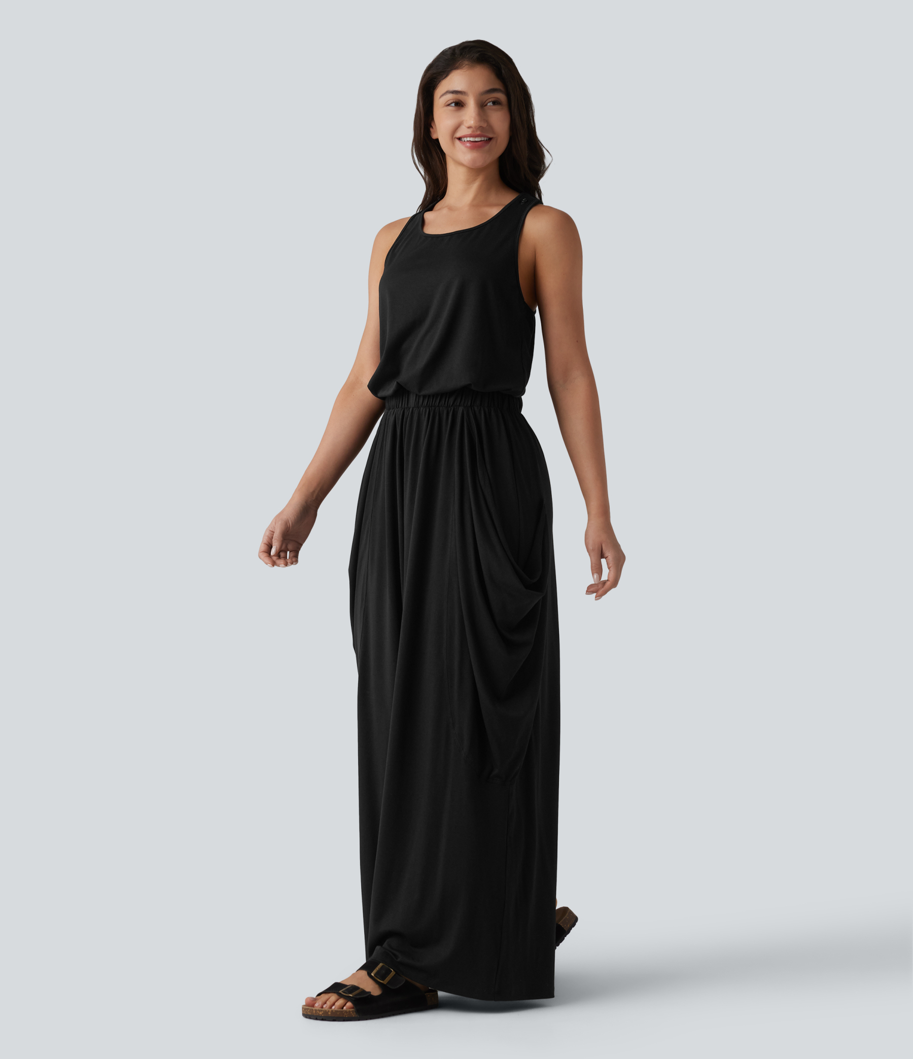 Sleeveless Cut Out Wide Leg Casual Jumpsuit with Pockets-Easy Peezy Edition