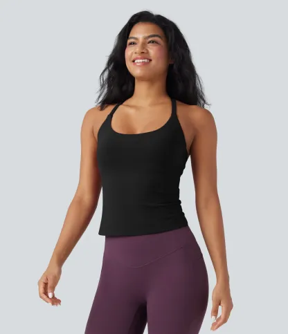 Round Neck Cross Backless Cross Hem Yoga Camisole