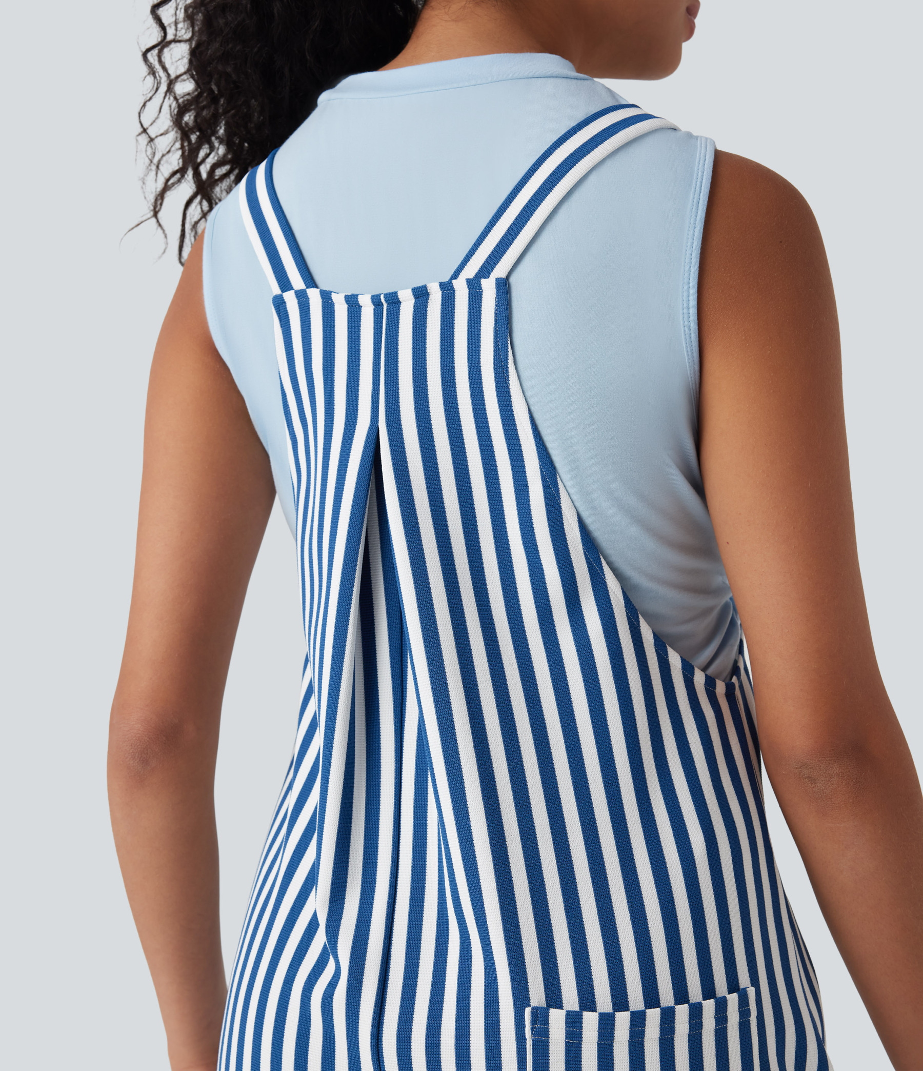 Pockets Stripe Waffle Overalls