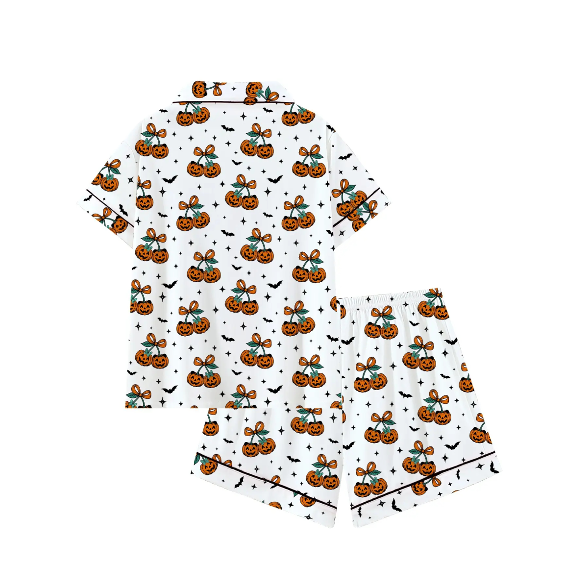 【Halloween】 Women's Halloween Cartoon Print Pajama Set, Cute Funny Sleepwear, Loungewear, 2-Piece Short Sleeve, Fitted, Above the Knee, All Seasons Gift, Top