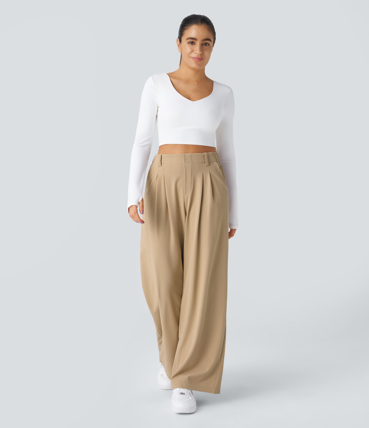 High Waisted Pocket Wide Leg Waffle Work Pants