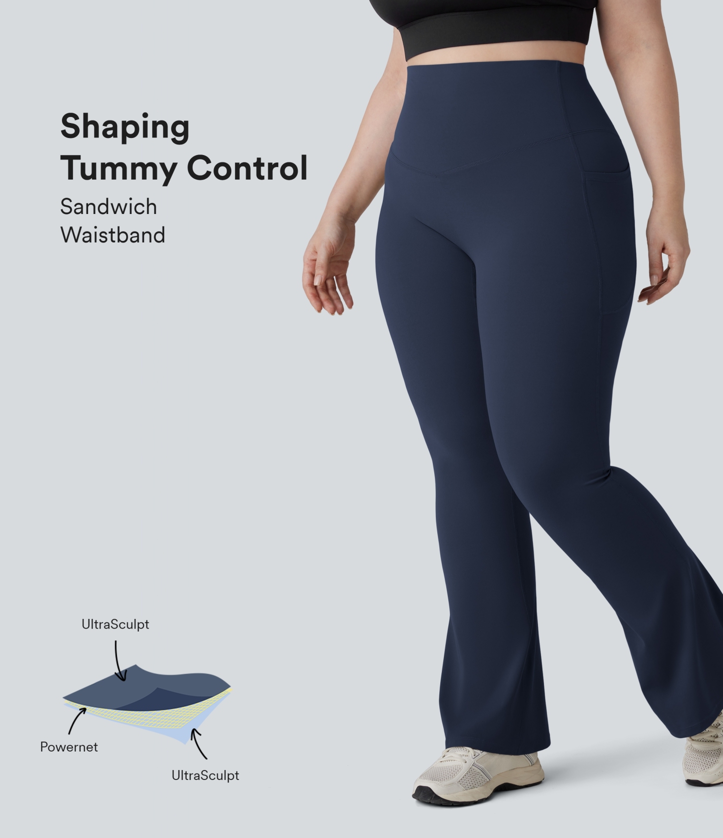 High Waisted Tummy Control Pocket Shaping Yoga Bootcut Plus Size Leggings