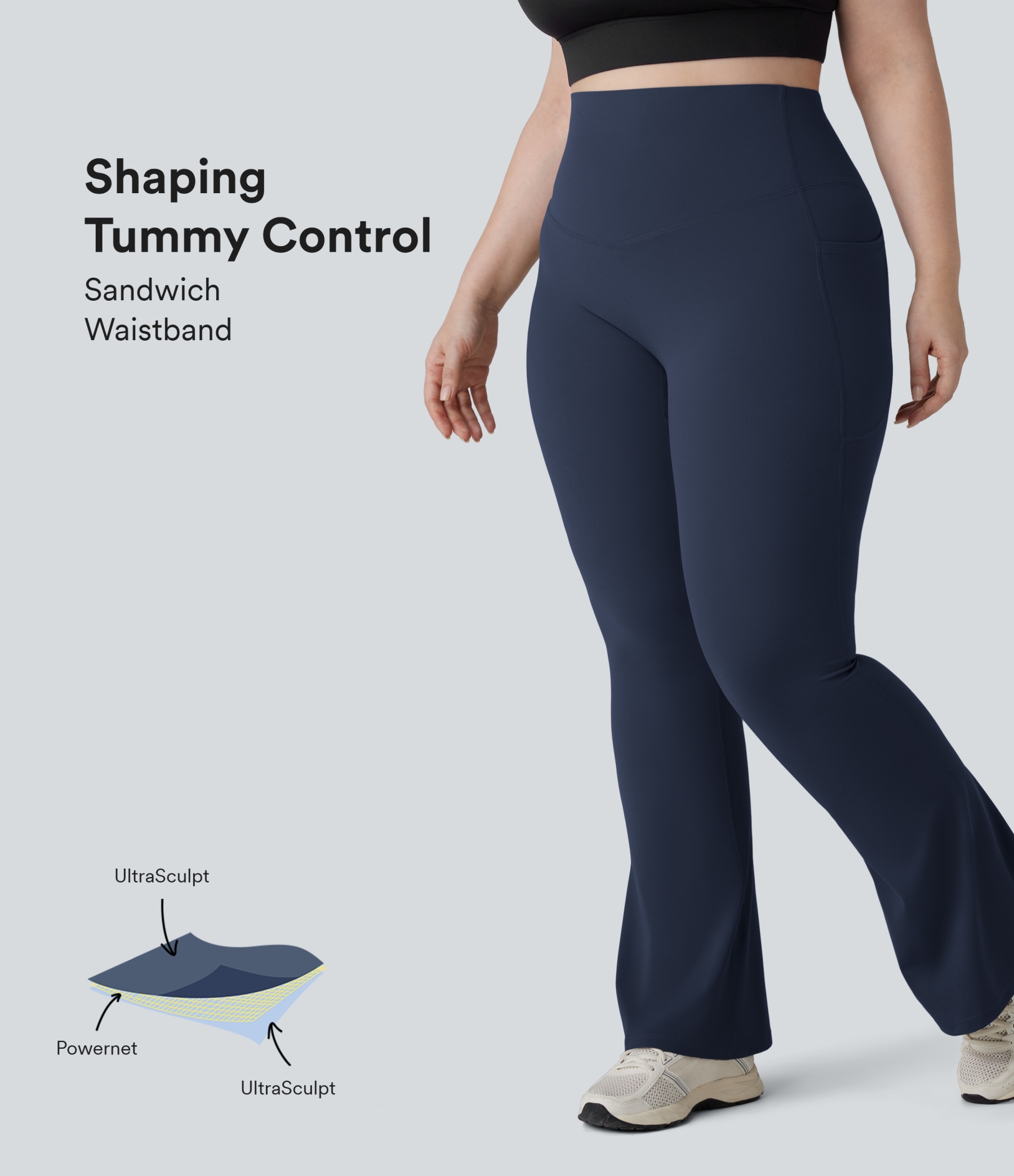 High Waisted Tummy Control Pocket Shaping Yoga Bootcut Plus Size Leggings