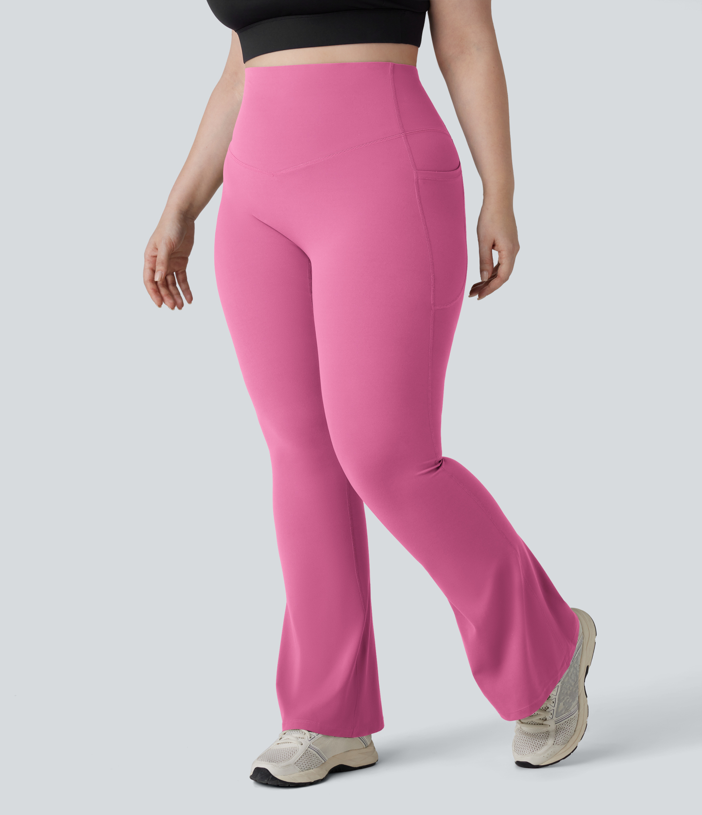 High Waisted Tummy Control Pocket Shaping Yoga Bootcut Plus Size Leggings