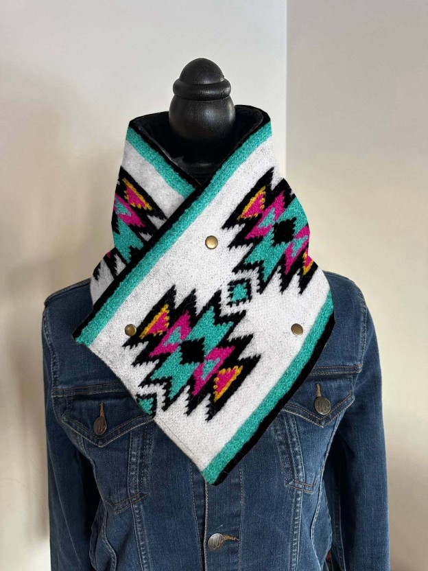 Western Cowboy Green Aztec Warm Neck Hood