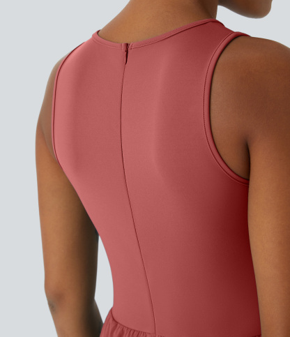 Zipper Sleeveless Pocket Contrast Quick Dry Jumpsuit