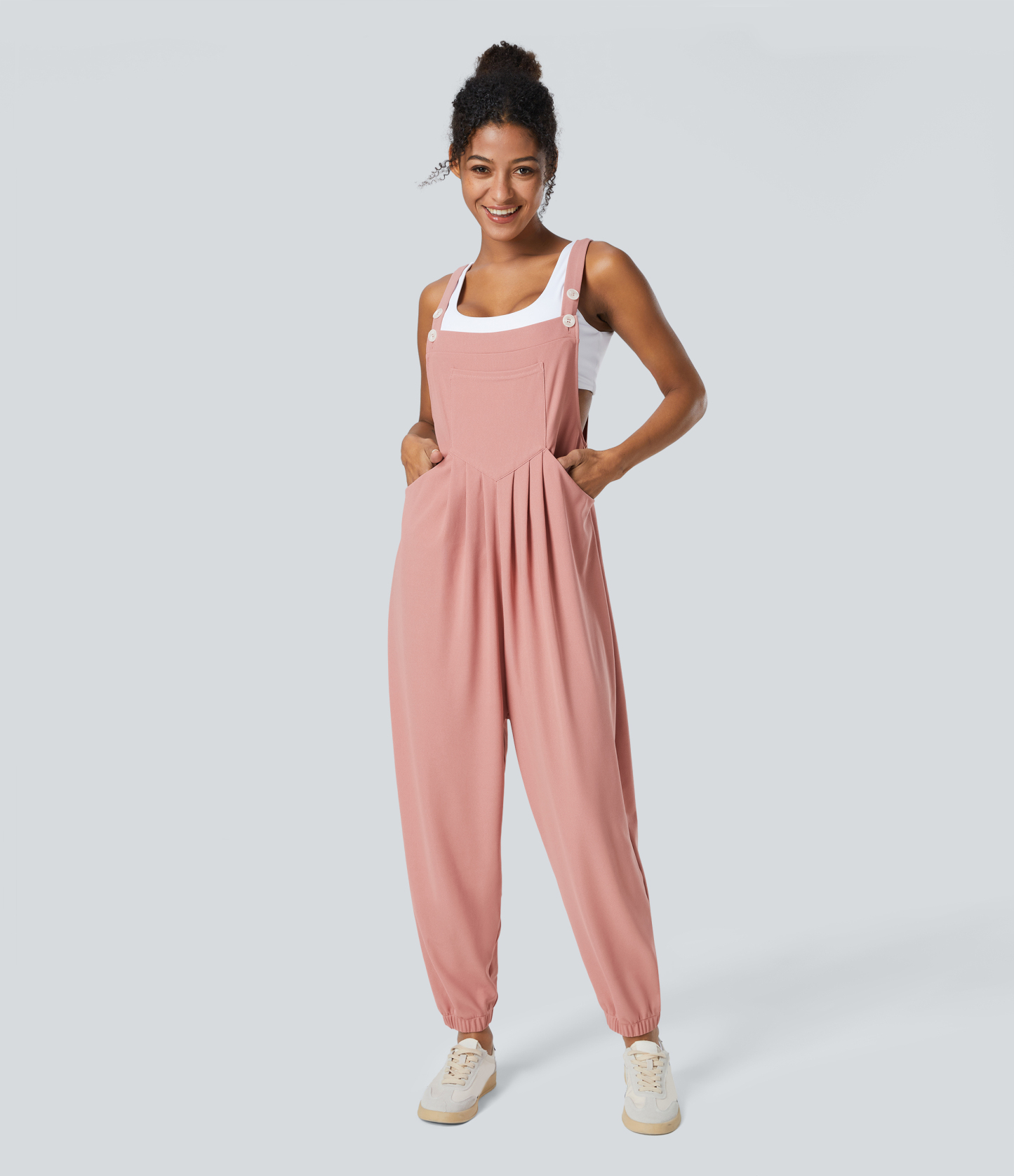 Pockets Waffle Casual Jogger Overalls