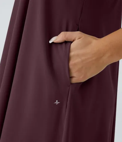 Backless Side-Pocket High-Low Hem Flowy Mid-Length Quick-Drying Casual Dress