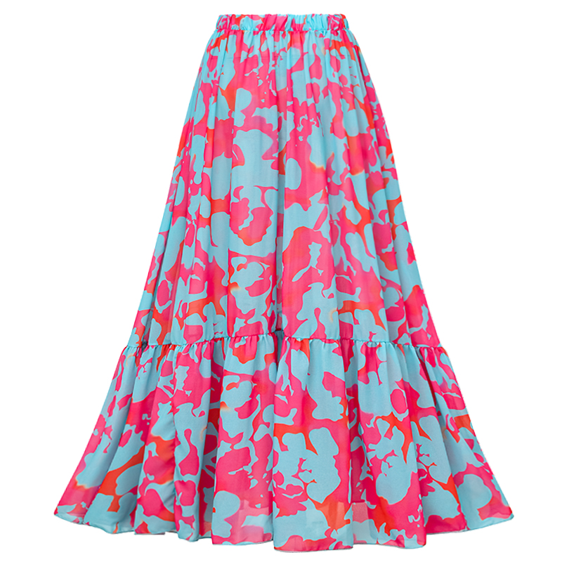 Plus Size Printed Ruffle Bikini Swimsuit and Skirt