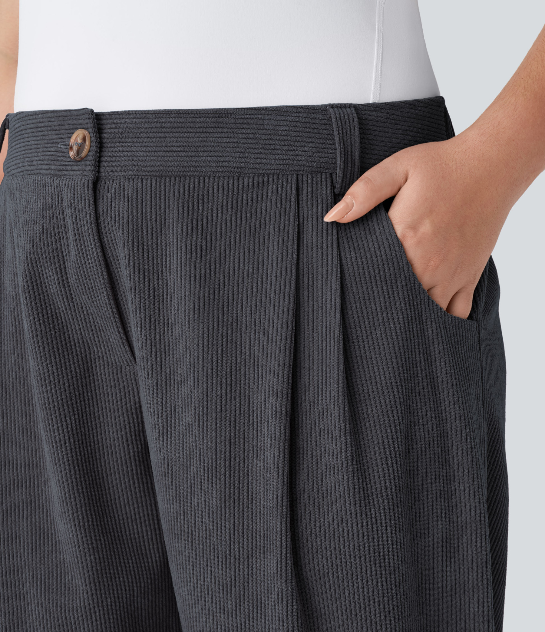 Mid Rise Zipper Pocket Plus Size Corduroy Casual Pants