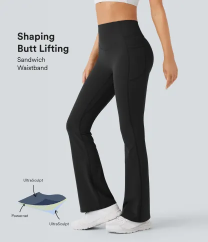High Waisted Scrunch Butt Lifting Tummy Control Pocket Shaping Yoga Bootcut Leggings
