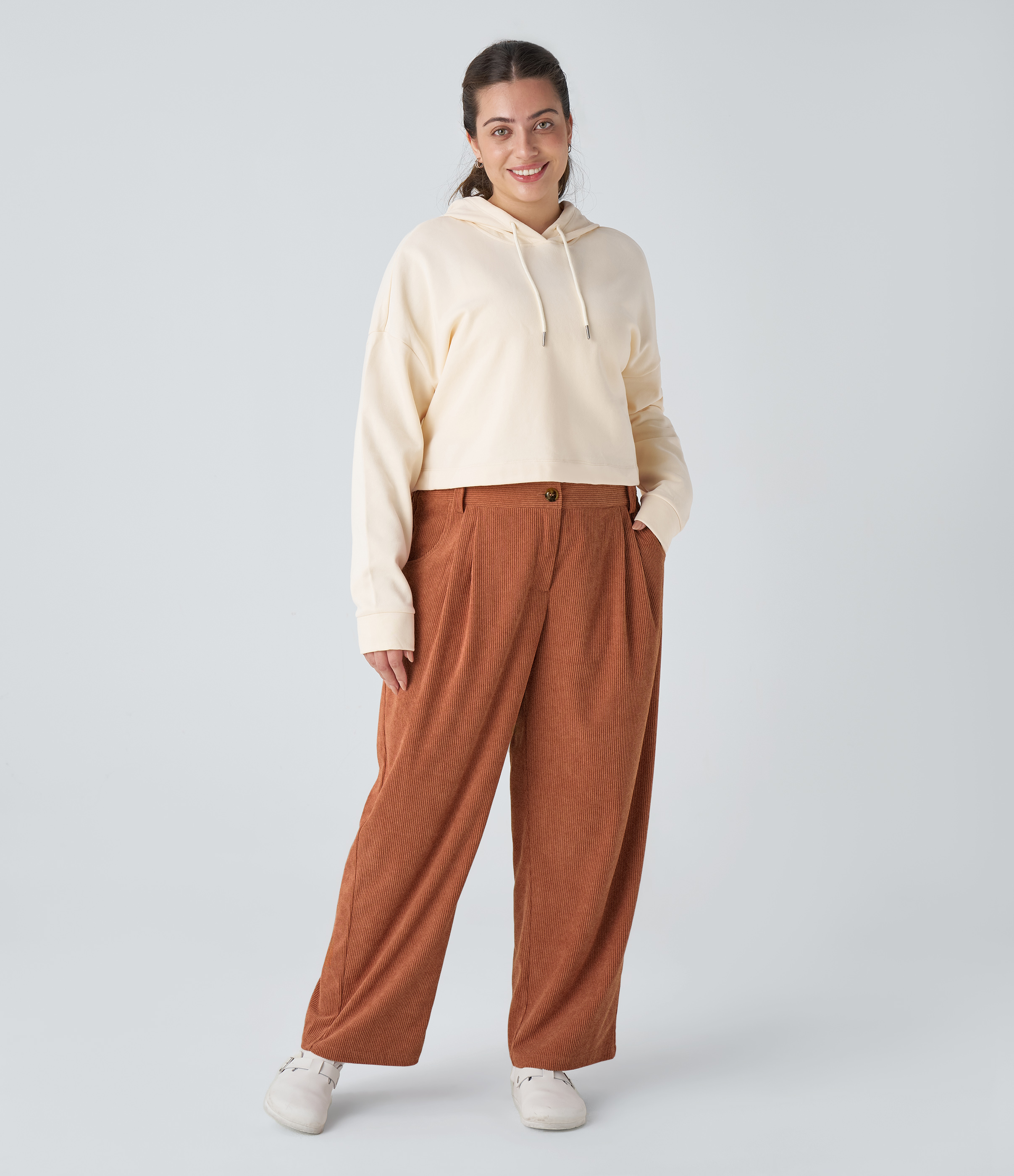 Mid Rise Zipper Pocket Plus Size Corduroy Casual Pants
