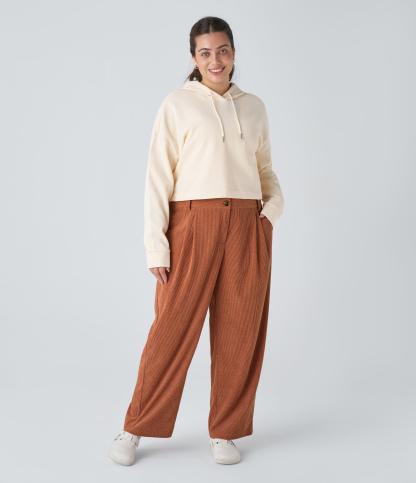 Mid Rise Zipper Pocket Plus Size Corduroy Casual Pants