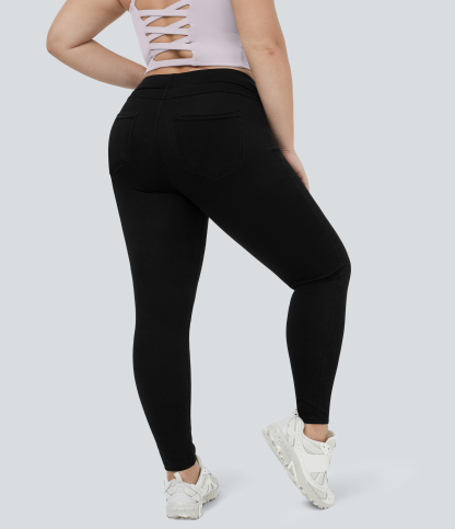 High Waisted Pocket Denim Plus Size Casual Leggings
