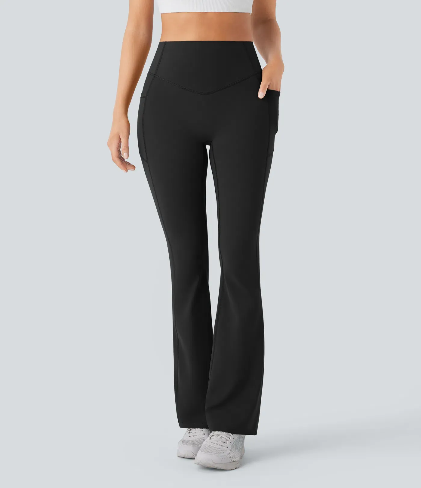 High Waisted Scrunch Butt Lifting Tummy Control Pocket Shaping Yoga Bootcut Leggings
