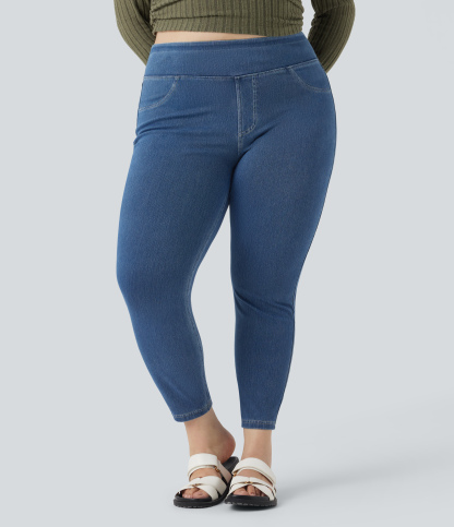 High Waisted Pocket Denim Plus Size Casual Leggings