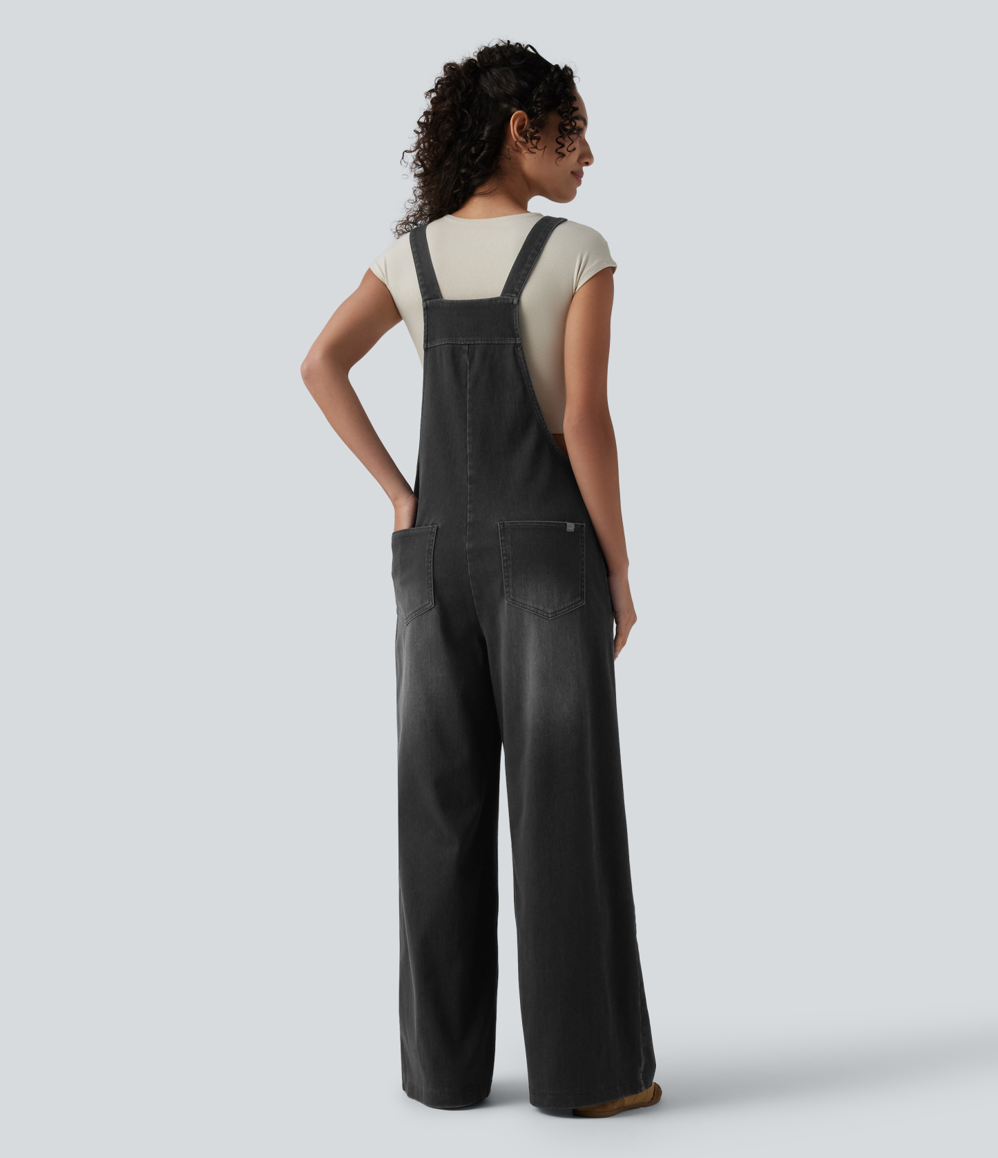 Square Neck Washed Denim Casual Overalls with Pockets
