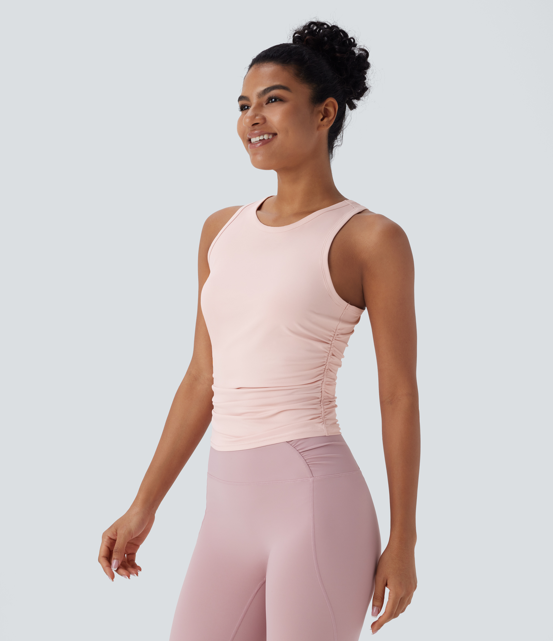 Round Neck Racerback Ruched Yoga Tank Top