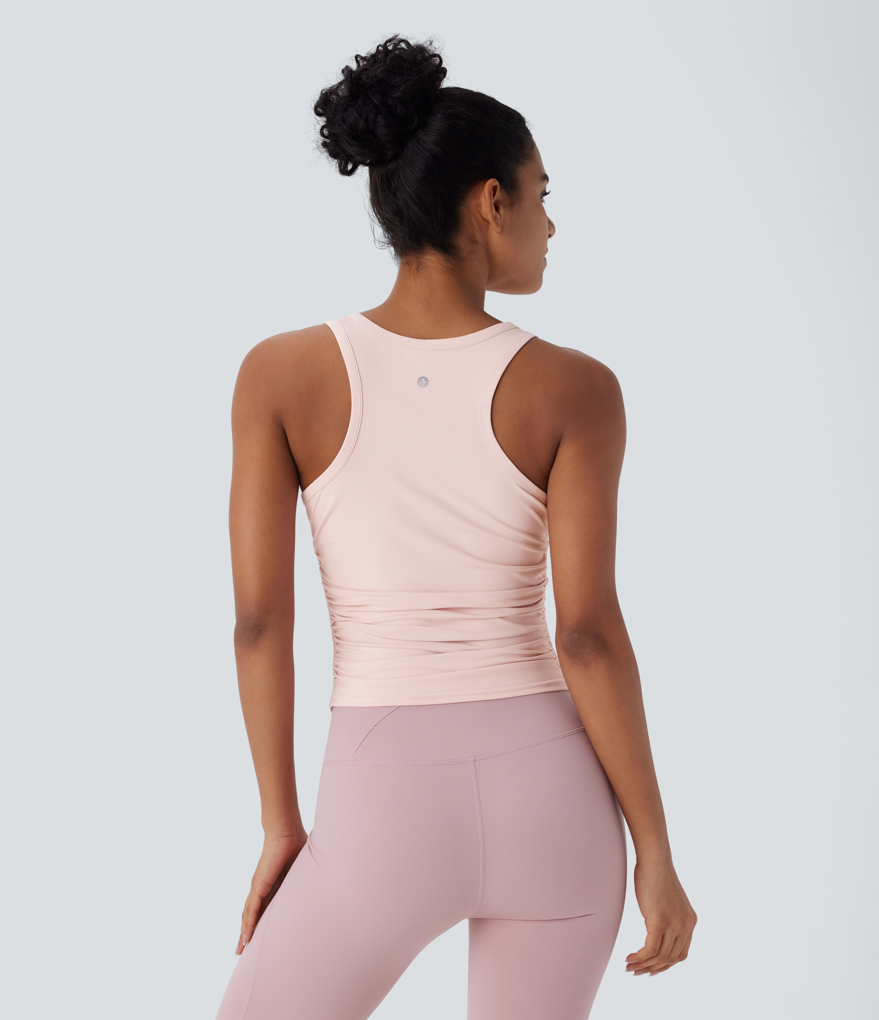 Round Neck Racerback Ruched Yoga Tank Top