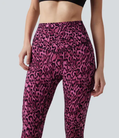 Leopard Print High Waisted Tummy Control Yoga Leggings with Pockets