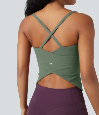 Round Neck Cross Backless Cross Hem Yoga Camisole