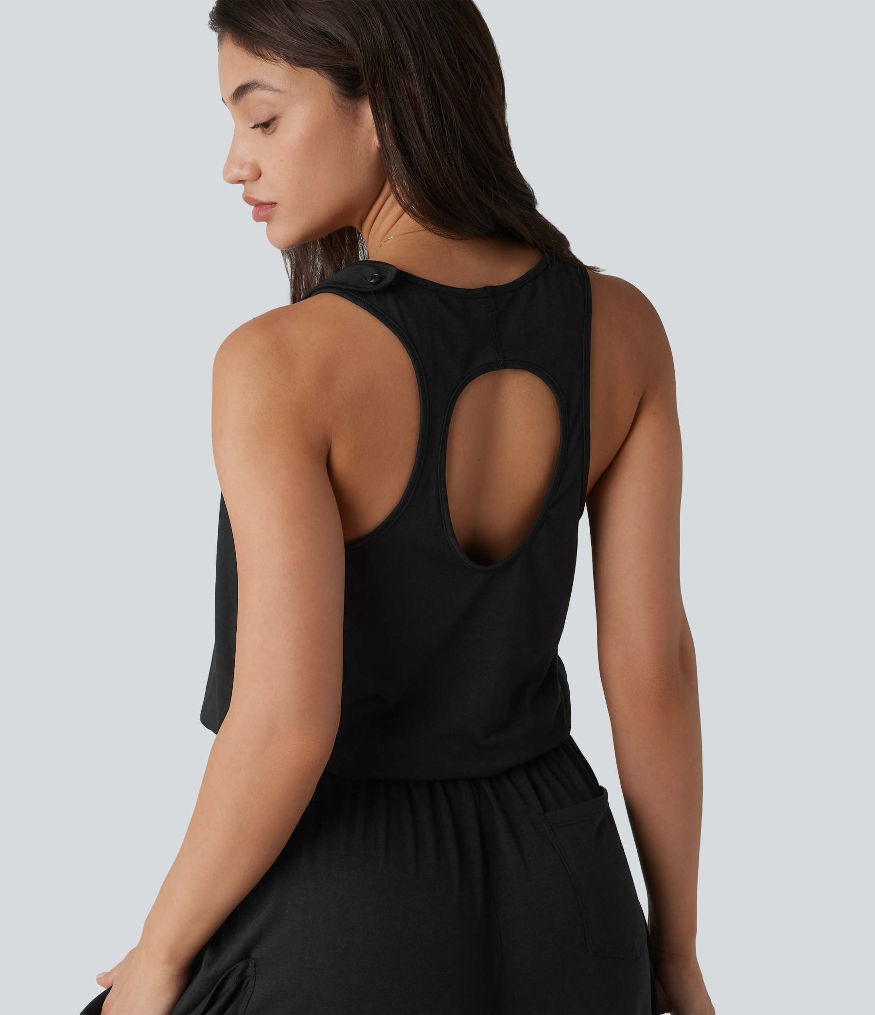 Sleeveless Cut Out Wide Leg Casual Jumpsuit with Pockets-Easy Peezy Edition