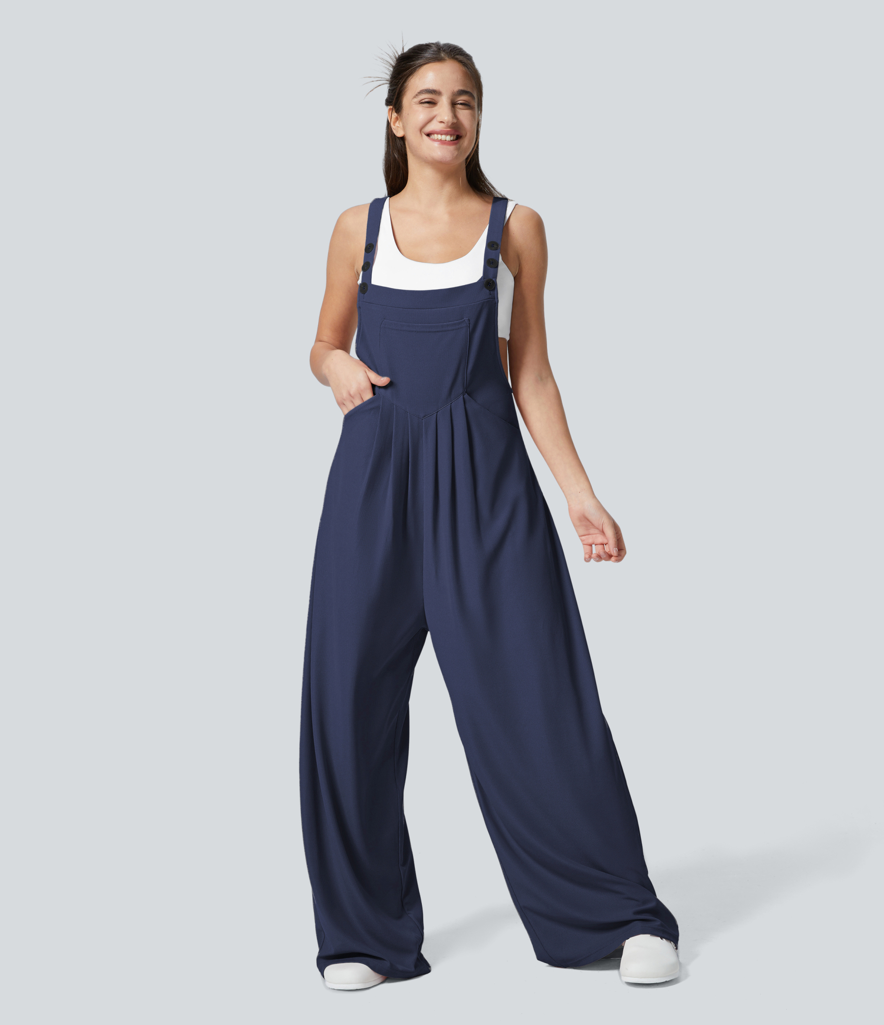 Pockets Waffle Casual Overalls