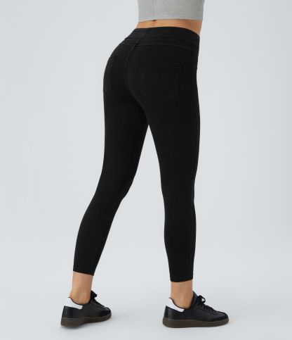 High Waisted Pocket Denim Casual Leggings