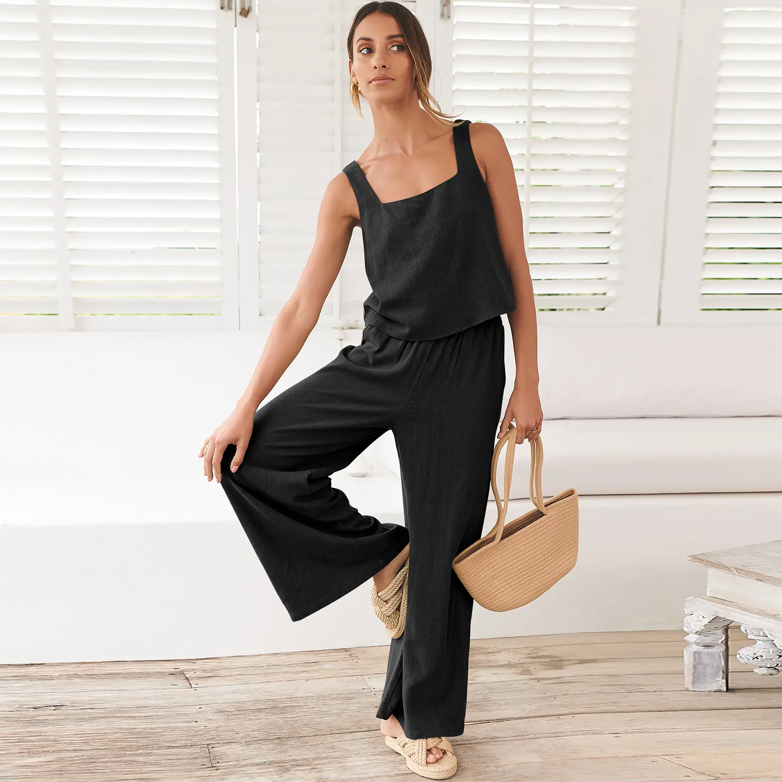 Women's Summer 2 Piece Linen Outfit Set