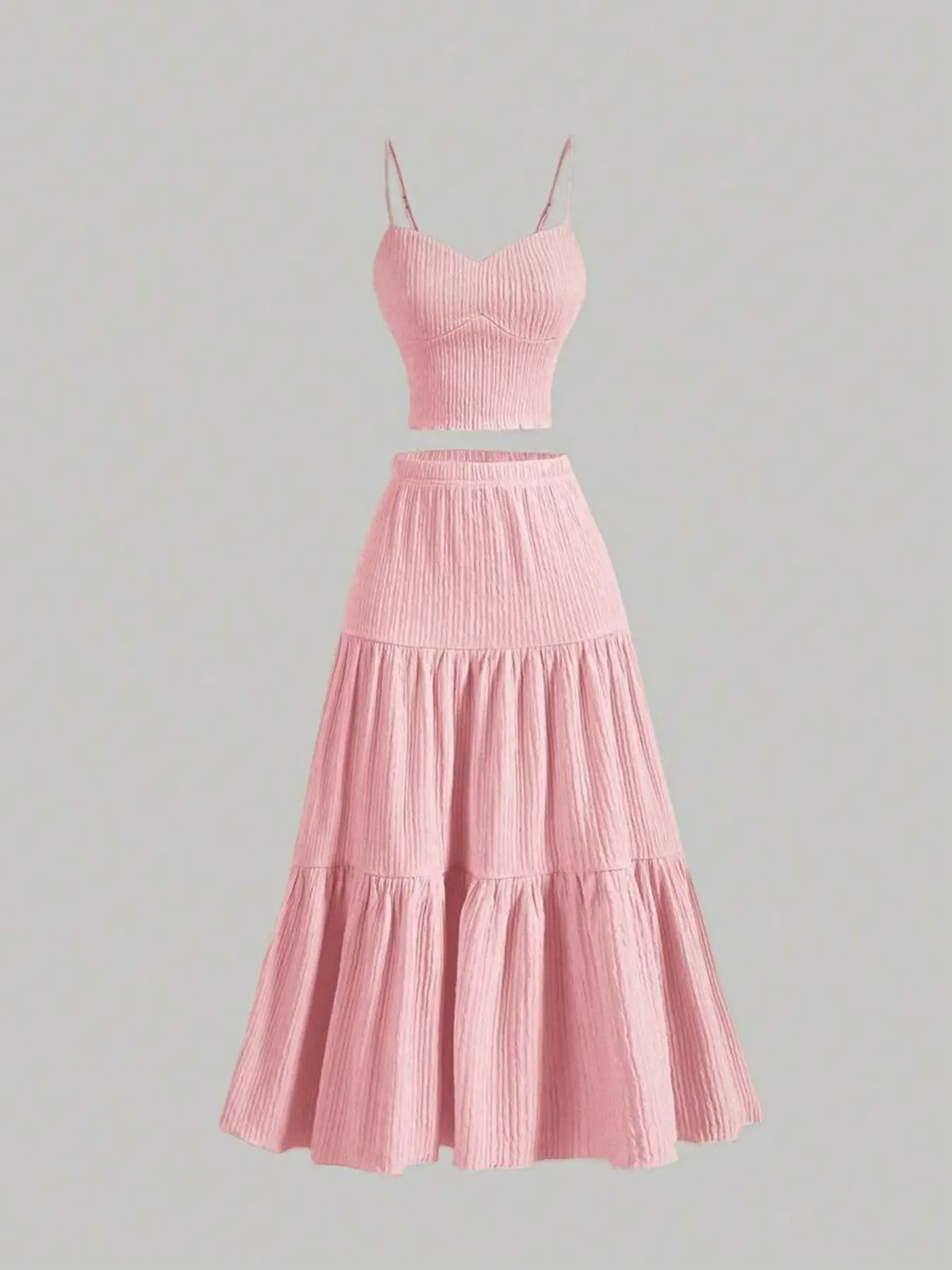 Women's Solid Woven Crop Cami Top & A-line Skirt Two-piece Set Womenswear, Casual Fashion Cozy Two Piece Outfits for Daily Outdoor Wear, Ladies Clothes for Summer