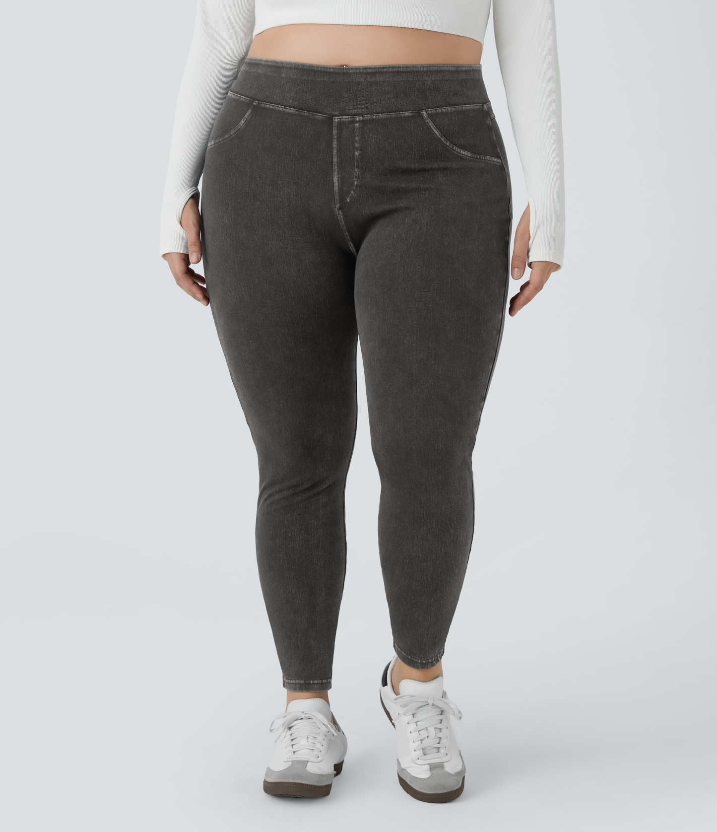 High Waisted Pocket Denim Plus Size Casual Leggings