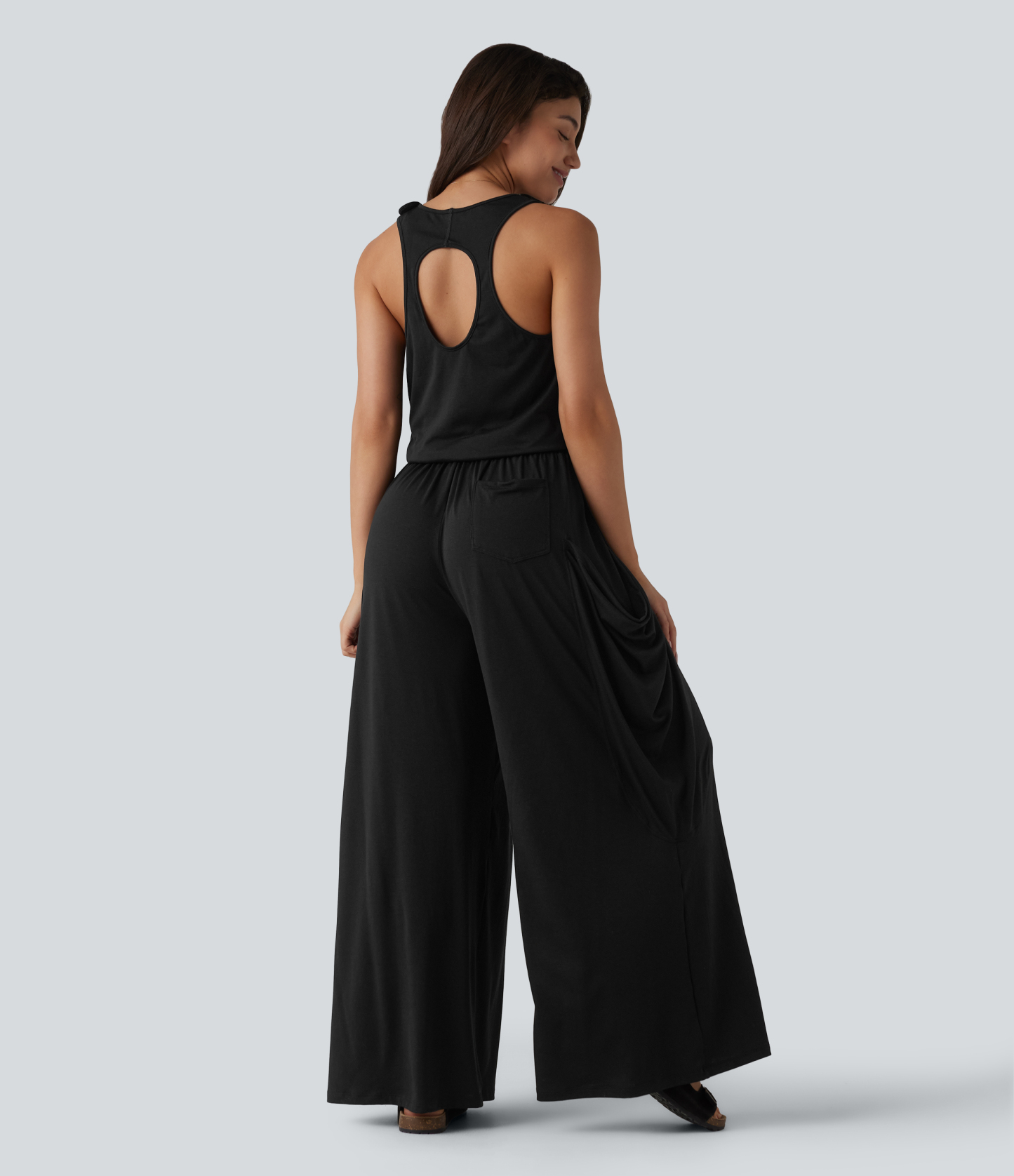 Sleeveless Cut Out Wide Leg Casual Jumpsuit with Pockets-Easy Peezy Edition