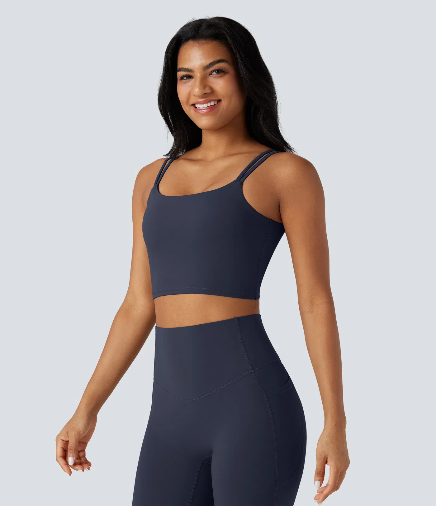 Double-shoulder-strapped, Knot-front, Backless Cropped Yoga Tank Top