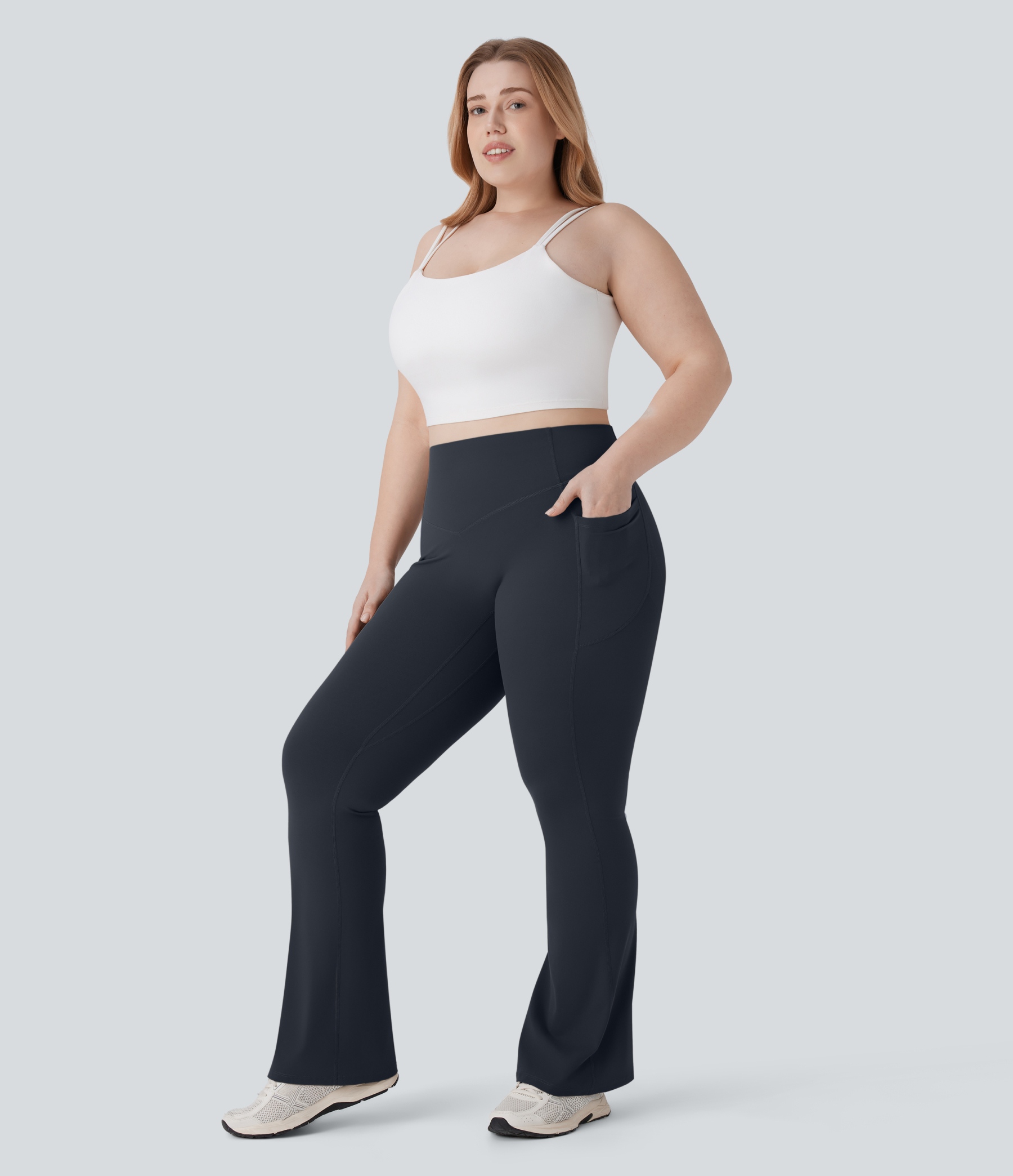 High Waisted Scrunch Butt Lifting Tummy Control Pocket Shaping Yoga Bootcut Plus Size Leggings