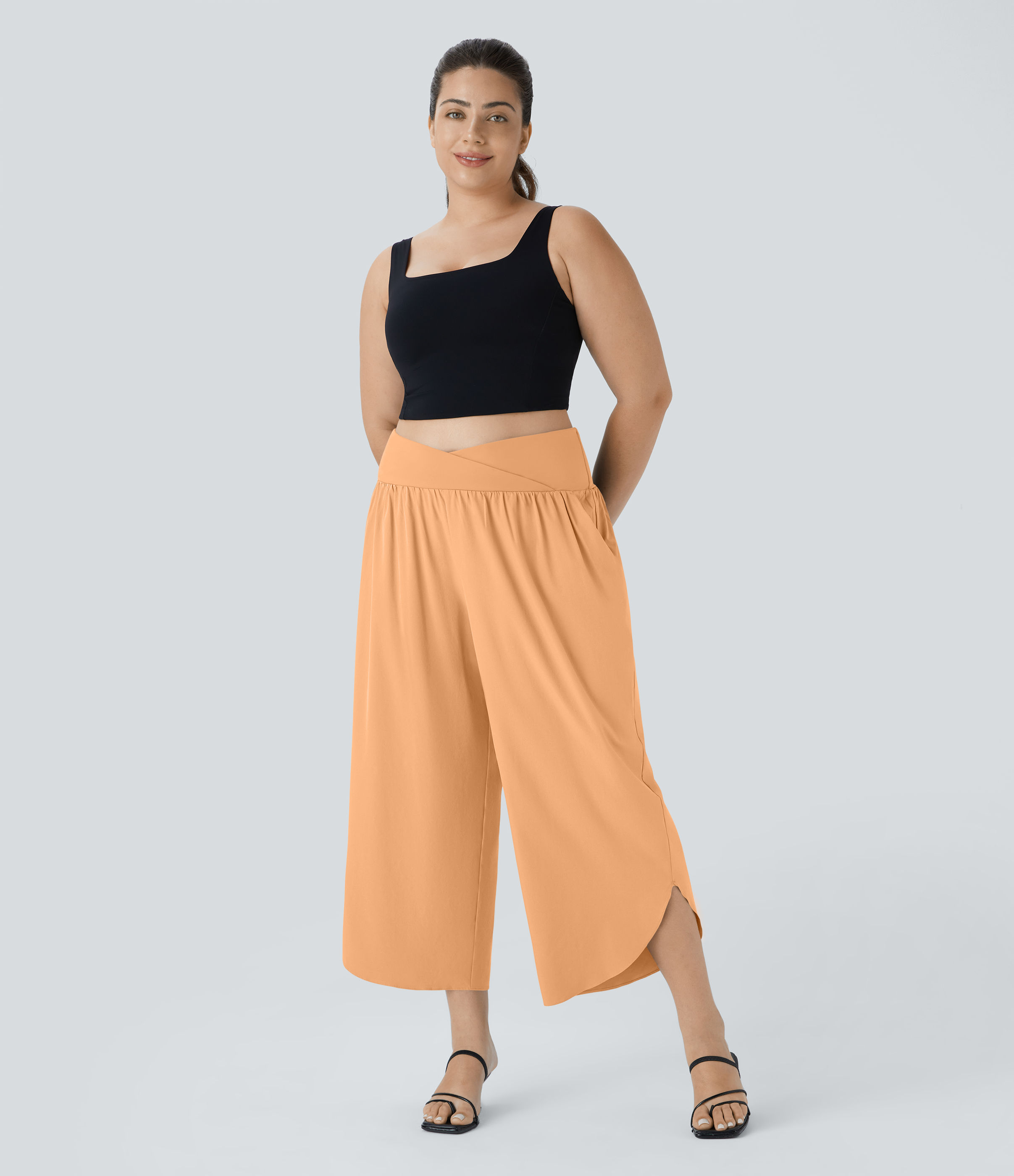 High Waisted Crossover Pocket Quick Dry Plus Size Pants