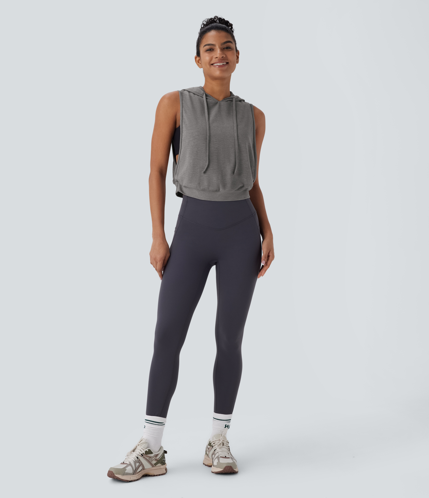 Hooded Drawstring Sleeveless Cropped Running Tank Top