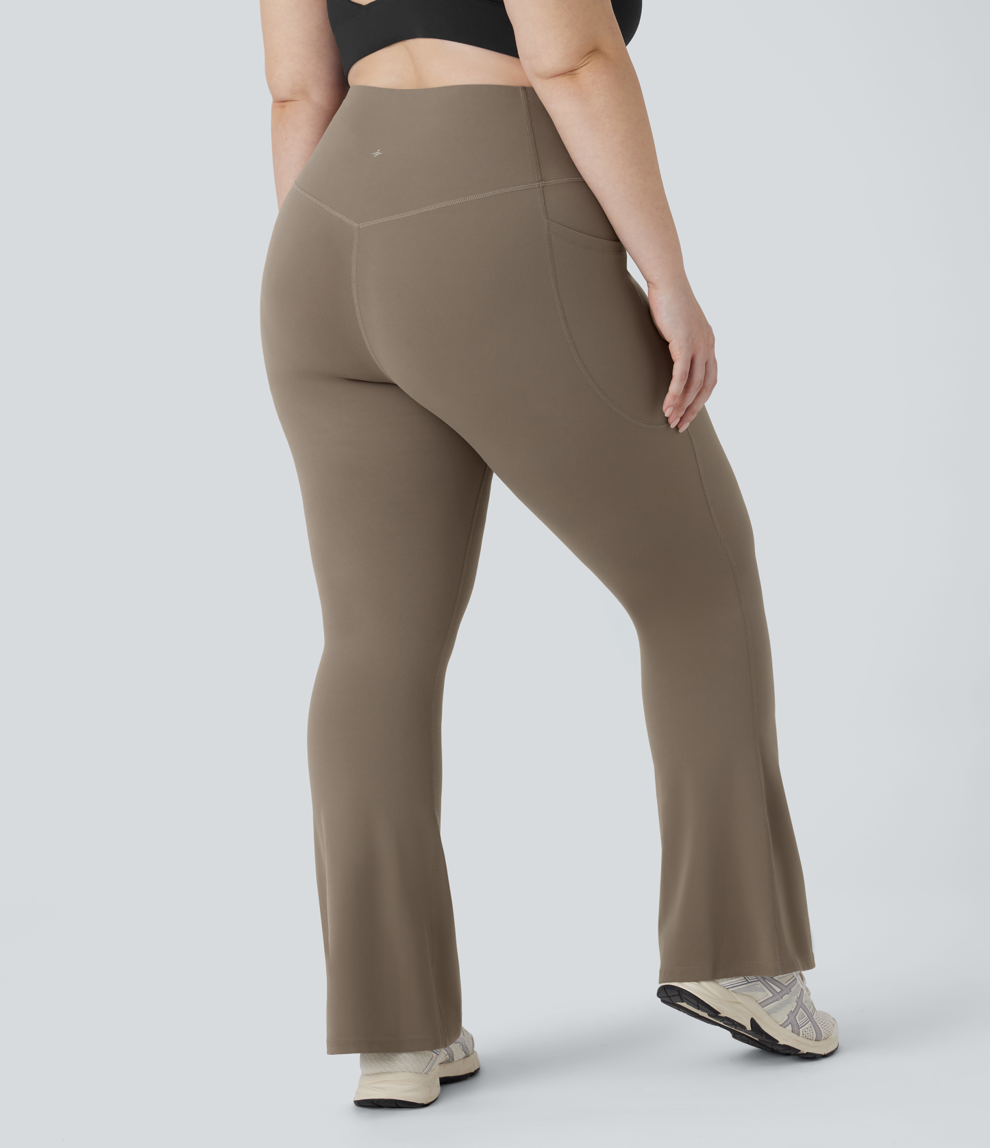 High Waisted Tummy Control Pocket Shaping Yoga Bootcut Plus Size Leggings
