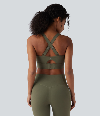 Medium Support Push-Up Crisscross Adjustable Straps Training Sports Bra