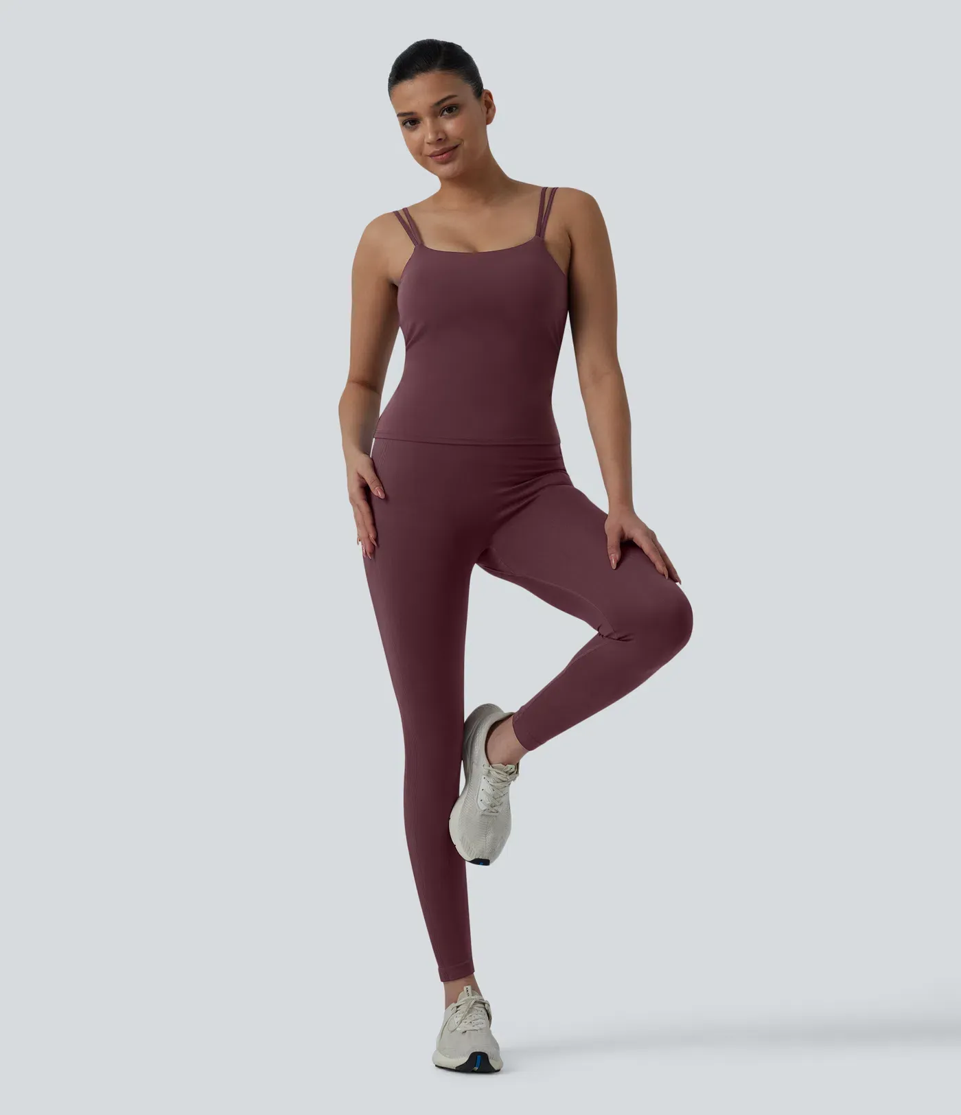 Double-shoulder-strap, Knot-detail, Backless Cropped Yoga Tank – Extended Length