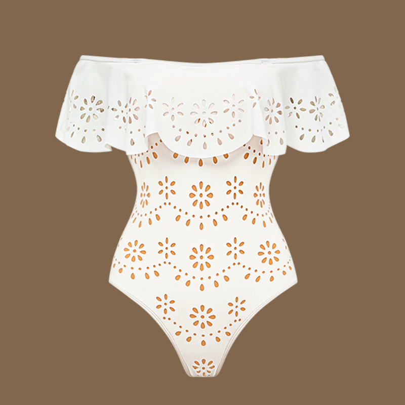 Laser Three Pieces Set Hollow Out One Piece Swimsuit and Skirt