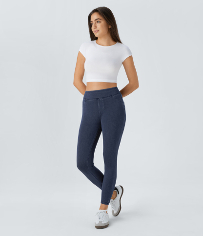 High Waisted Pocket Denim Casual Leggings