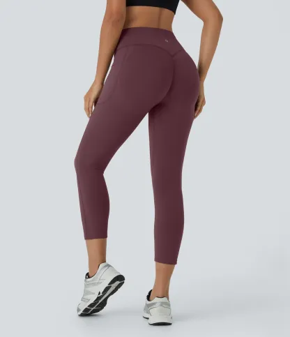 High Waisted Scrunch Butt Lifting Tummy Control Pocket Shaping Capri Training Leggings
