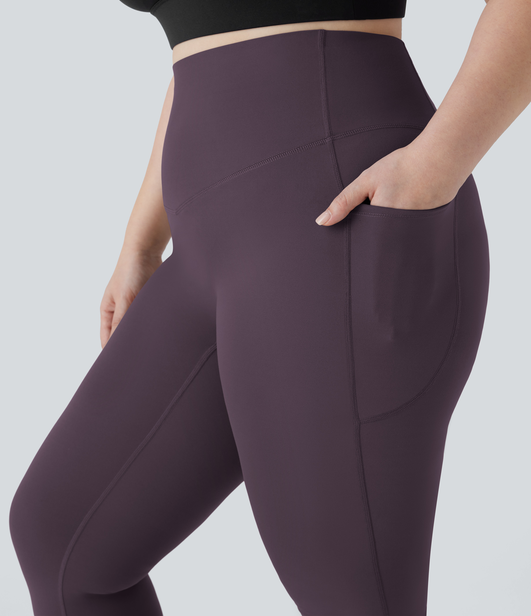 High Waisted Tummy Control Pocket Shaping Yoga Bootcut Plus Size Leggings