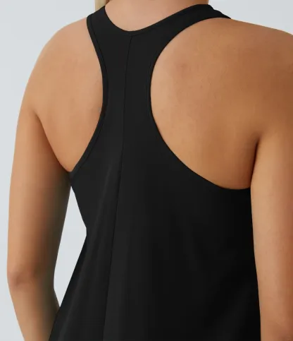 Backless Side-Pocket High-Low Hem Flowy Mid-Length Quick-Drying Casual Dress