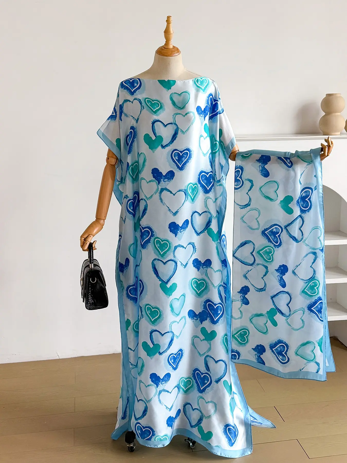 Women's Floral Print Lightweight Long Dress & Scarf Piece Set Outfit, Boho Casual Wear Shawl Dress & Scarf Set for Beach Vacation Holiday, Ladies Clothes for All Seasons