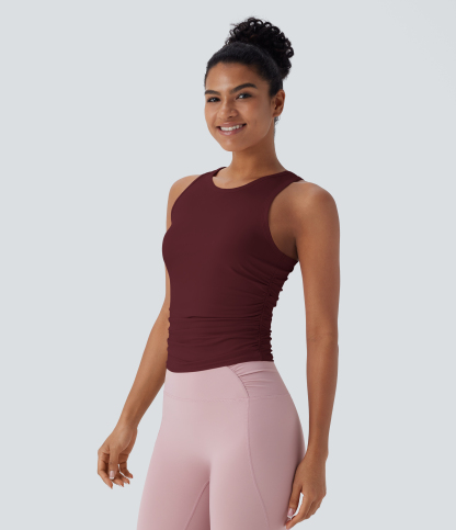Round Neck Racerback Ruched Yoga Tank Top