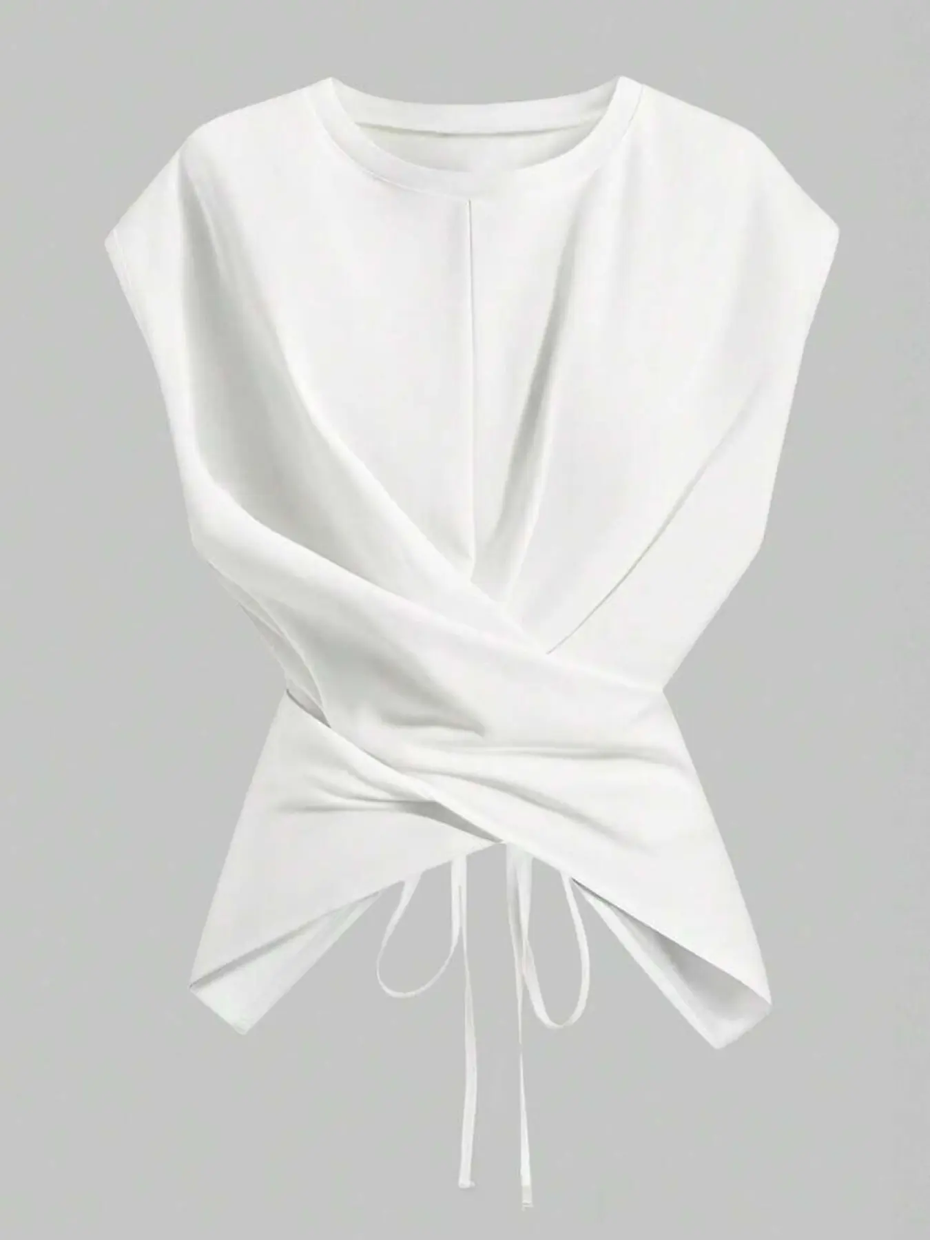 Women's Knitted Round Neck Drop Shoulder Sleeve T-Shirt, Fashion Casual Chic Asymmetrical Criss Cross Back Tie Top, Spring & Fall Wear