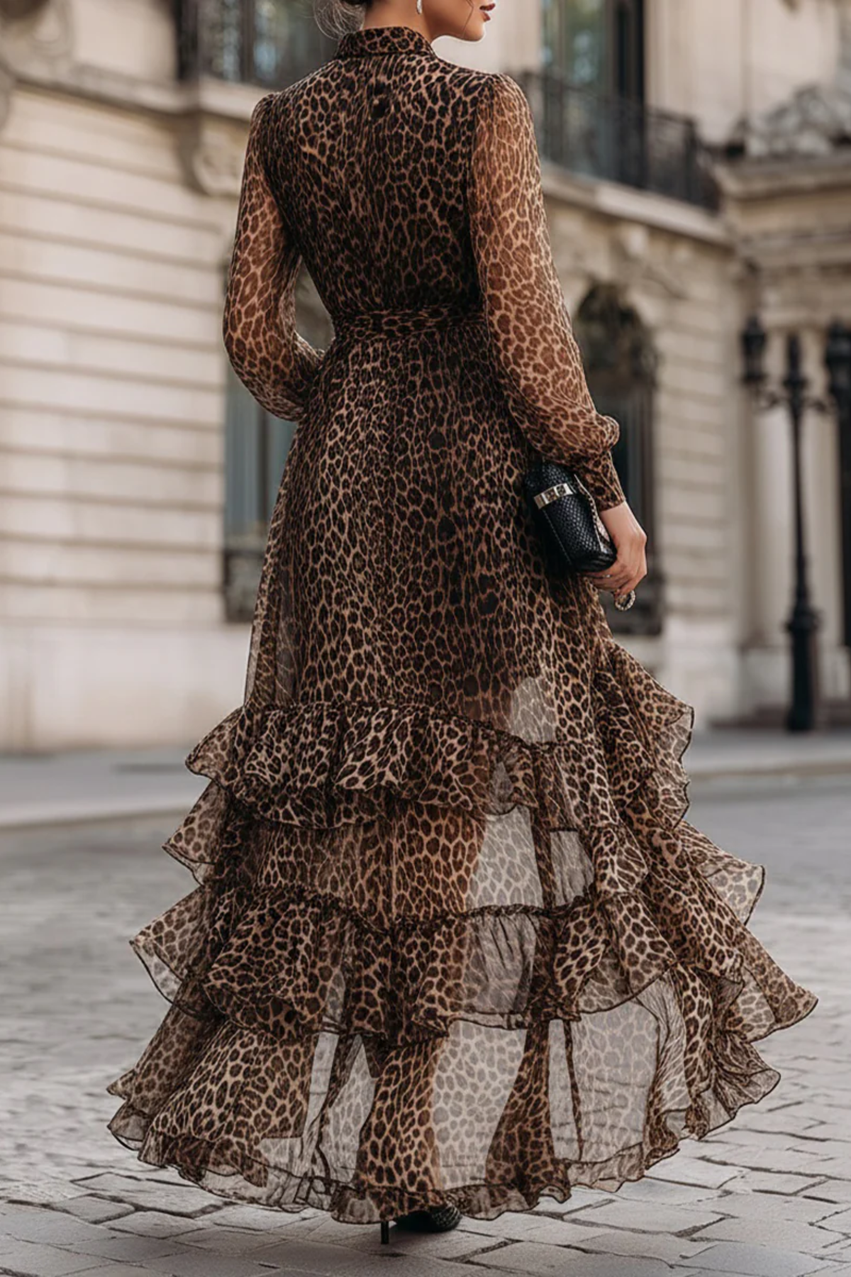Leopard Print Wrap Maxi Dress With Ruffled Hem