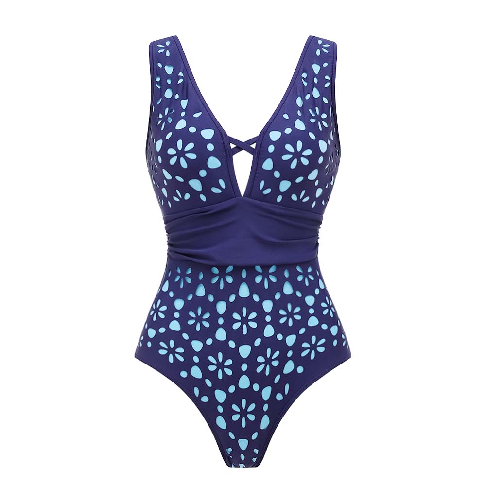 Laser Hollow Out One Piece Swimsuit and Skirt
