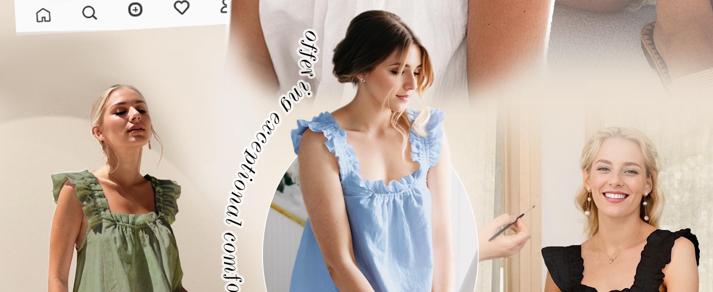 KFUBUO Womens Pajamas Set 2 Piece Ruffle Pj Soft Tank Top and Shorts Sleepwear Set Bridal Pajama for Women Set